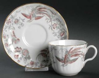 Royal Worcester Lakme Pink/Gray Flat Cup & Saucer Set, Fine China Dinnerware   P
