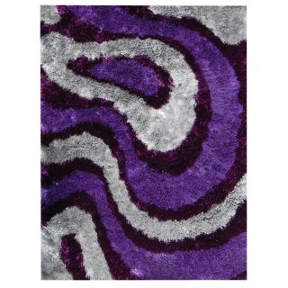 Flash Shaggy 650 Lilac Abstract Wave Area Rug (5 X 7)