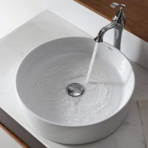 Kraus C KCV 140 15000CH Exquisite Ventus White Round Ceramic Sink and Ventus Fau