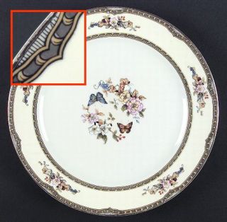 Noritake Fontaine Dinner Plate, Fine China Dinnerware   Gray & Yellow Edge, Flor