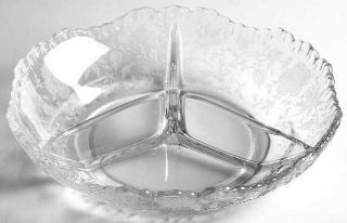 Cambridge Wildflower Clear 3 Part Relish Dish   Stem #3121, Clear,  Etched,No Go