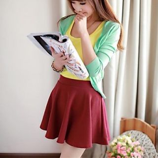 Womens Pure Color Pleated Mini Skirt