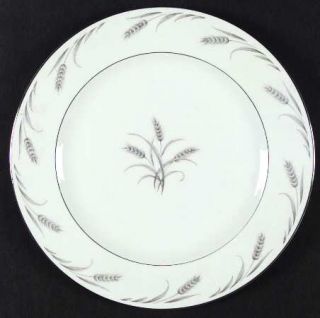 Mikasa Redondo Dinner Plate, Fine China Dinnerware   Gray Wheat&Stems Rim&Center