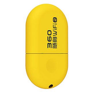 360 Mini Portable Wifi Dongle Wireless Router with Built in PIFA Antennas (Yellow)