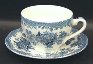 Premiere Asiatic Pheasants Blue Flat Cup & Saucer Set, Fine China Dinnerware   B