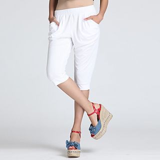 EJAMS Womens Korean Style Slim Waistline Capri Harem Pants(White)