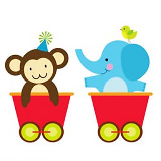Monkey and Elephant Train Corriage Wall Stickers