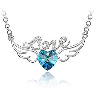 Xingzi Womens Charming Blue Heart With Wing Made With Swarovski Elements Crystal Necklace