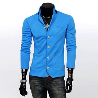 Cocollei Mens personality cardigan contrast color knit cardigan (blue)