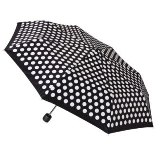 totes Manual Backpack Umbrella with Mesh Case   Black with White Dots