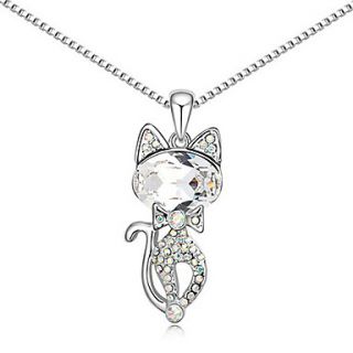 Xingzi Womens Charming White Persian Cat Crystal Dangling Necklace