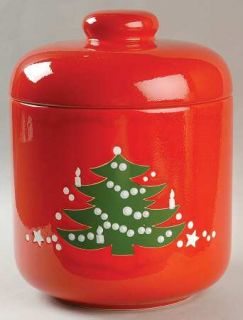 Waechtersbach Christmas Tree Cookie Jar W/Lid, Fine China Dinnerware   Red W/Xma
