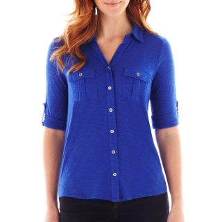 LIZ CLAIBORNE 3/4 Sleeve Knit Shirt   Tall, Blue, Womens