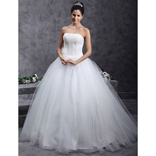 Free Custom measurements Ball Gown Strapless Beading Floor length Tulle Wedding Dress