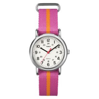 Womens Timex Midsize Weekender Stripe Slip Through Strap Watch   Pink/Orange
