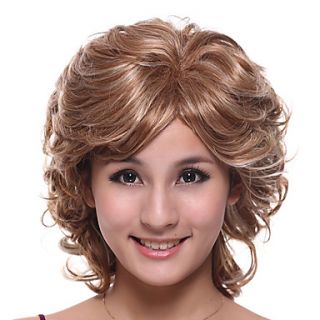 Capless Medium Length High Quality Synthetic Blonde With Light Blonde Curly Hair Wig