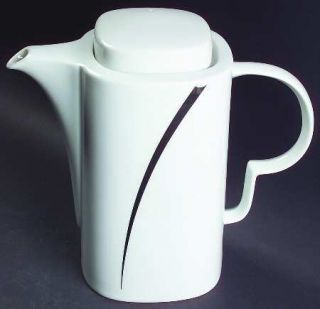 Mikasa Palomar Coffee Pot & Lid, Fine China Dinnerware   Gray/ Black Rim Decor
