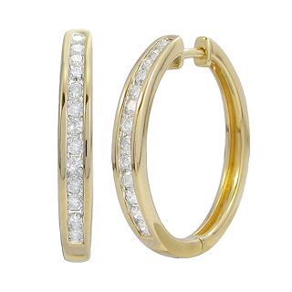 CT. T.W. Diamond 14K Gold Over Sterling Silver Hoop Earrings, Womens