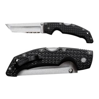 Cold Steel 29tlth Voyager Large Tanto Combo Edge Knife (Black/silverBlade materials: Stainless steelHandle materials: PolypropyleneBlade length: 4 inchesHandle length: 5.25 inchesWeight: 5 lbsDimensions: 9.25 inches long x 2.5 inches wide x 1 inches deepB