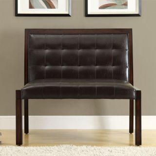 Monarch Wood Bench with Dark Brown Faux Leather Upholstery   Cappuccino   I 4530