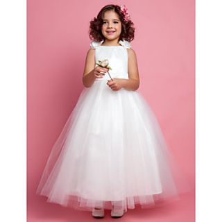 A line Princess Jewel Tulle And Satin Flower girl Dress(618888)
