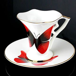 Butterfly Pattern Coffee Cup And Saucers