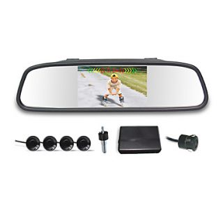 Car Rearview Mirror 4.3 Inch LCD Screen and 4 Radar Parking Sensors (English Human Voice)
