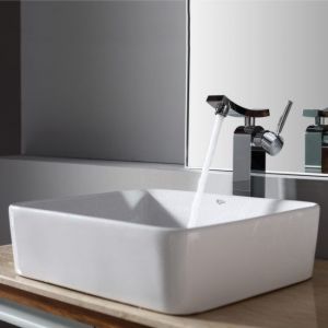Kraus C KCV 121 14300CH Exquisite Unicus White Rectangular Ceramic Sink and Unic