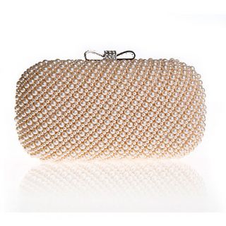 Jiminy Womens Simple Top Grade Pearl Evening Clutch Bag(Champagne)