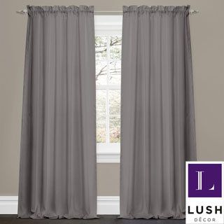 Lush Decor Lucia Grey 84 inch Curtain Panel Pair (GreyCurtain style: Window panelConstruction: Rod PocketLining: Not linedDimensions: 42 inches x 84 inchesEnergy saving: NoTiebacks included: NoMaterials: 100 percent polyesterCare Instructions: Machine was