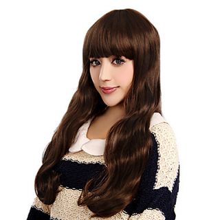 Capless Charming Long Curly Brown High Quality Synthetic Hair Wigs Full Bang