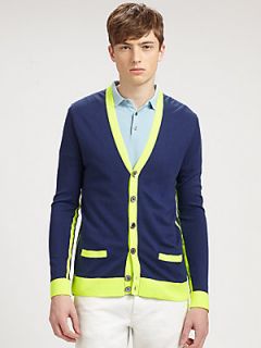 Marc by Marc Jacobs Silk, Cotton & Cashmere Contrast Trimmed Cardigan   Blue