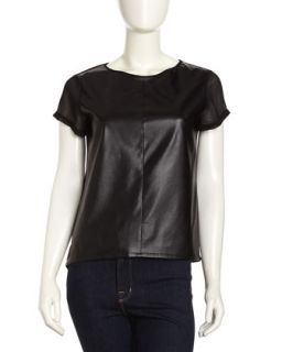 Faux Leather Mesh Back Tee, Black