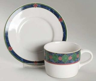 Pfaltzgraff Amalfi Classic Flat Cup & Saucer Set, Fine China Dinnerware   Navy,B