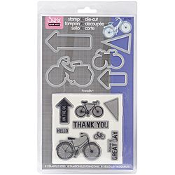 Sizzix Framelits Dies 5/pkg With Clear Stamps bicycle (ClearMaterials MetalIncludes Five (5) dies, and one (1) eight (1) stamp sheetDimensions Five (5) dies 1.75 inches wide x 1 inch high to 3 inches wide x 1.875 inches high One (1) 4.5 inches wide x 4