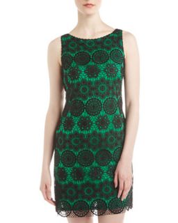 Lace Overlay Dress, Black/Emerald