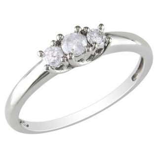 10K White Gold Diamond 3 Stone Ring Silver 9.0
