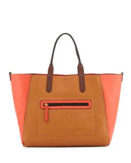 Zip Front Colorblock Reversible Tote Bag, Luggage/Orange/Brown