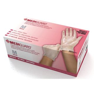 Mediguard Medium Vinyl Exam Gloves (case Of 1500) (ClearNon sterileLatex free Powder freeDimensions: 9.87 inches x 5 inches x 3 inchesMaterials: Synthetic vinyl  We cannot accept returns on this product.Due to manufacturer packaging changes, product packa