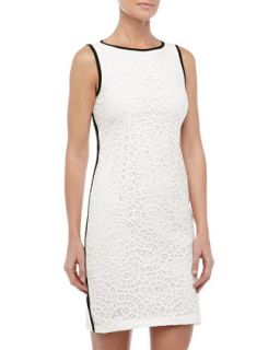 Battenberg Lace Piped Cocktail Dress, White/Black