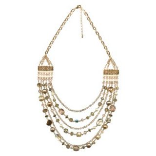 Womens Multi Row Chain and Beaded Necklace   Gold/Multi
