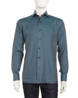Victor 93 Cross Stitched Jacquard Sport Shirt, Turquoise