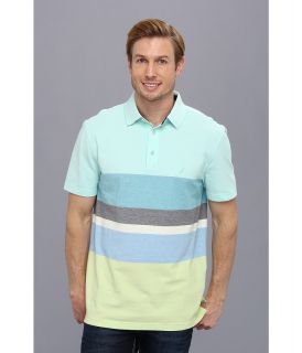 Nautica Engineered Stripe Performance Polo Shirt Mens Short Sleeve Pullover (Blue)