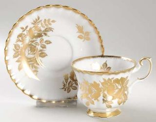 Royal Albert Golden Rose Footed Cup & Saucer Set, Fine China Dinnerware   Montro
