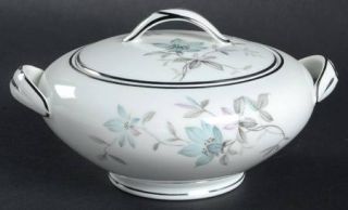 Noritake Pomona Sugar Bowl & Lid, Fine China Dinnerware   Blue Flowers, Gray & P