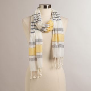 Yellow Ruched Striped Scarf   World Market