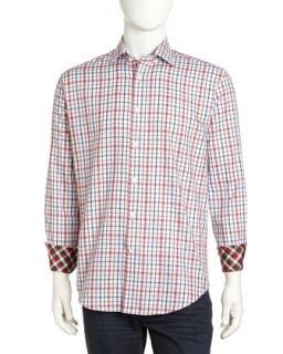 Ombre Check Print Sport Shirt, Red