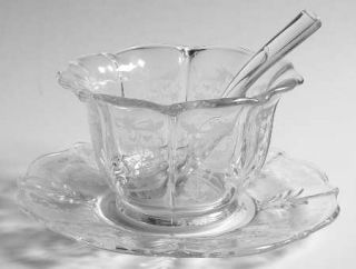 Fostoria Navarre Clear Baroque Mayonnaise Bowl with Underplate and Ladle   Stem