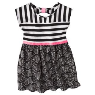 Circo Infant Toddler Girls Short Sleeve Striped Dress   Black/Pink 4T