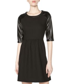 Three Quarter Sleeve Perforated Faux Leather Dress